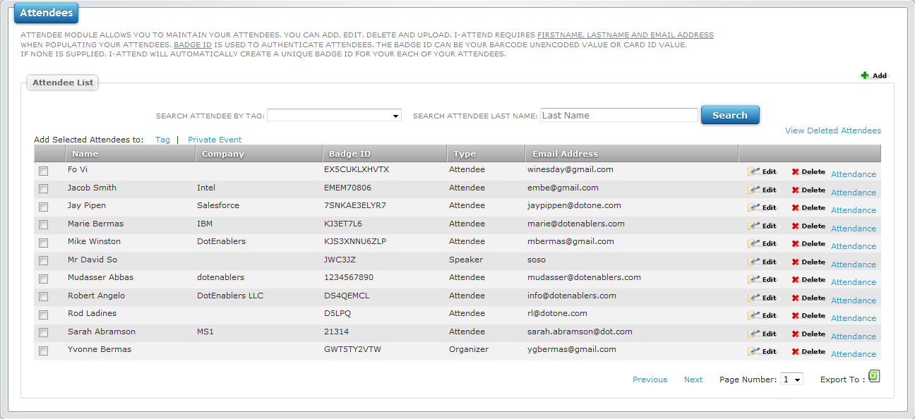 Attendee Database