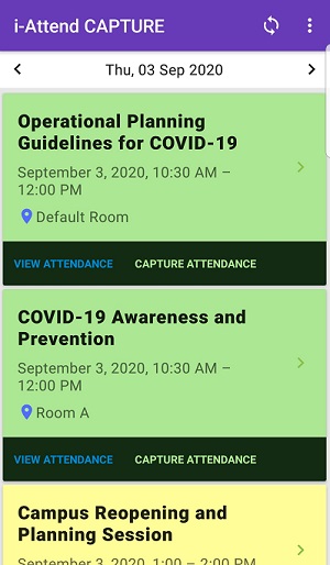 Display Events or Sessions for attendance tracking